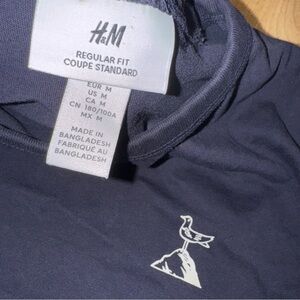 H&M Men's Dark Slim Fit Crew Neck Short Sleeve T-Shirt France Bird M Double Side